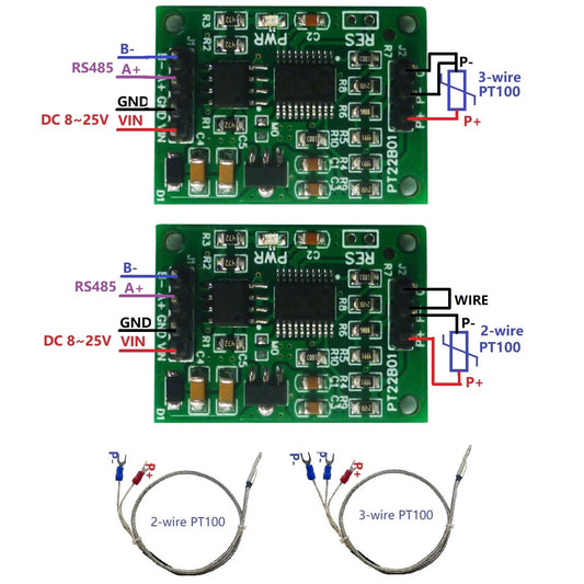 PT21A01 PT22B01 RS485 PT100 RTD Temperature Module – -40~500°C 1-Channel Modbus RTU Sensor Board for PLC SCADA Industrial Automation