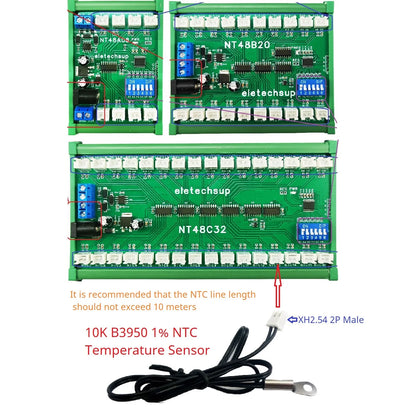 NT48A08/NT48B20/NT48C32 8-32CH RS485 Temperature Collector – Modbus RTU AI Remote IO Module with 10K B3950 NTC Sensor for PLC SCADA