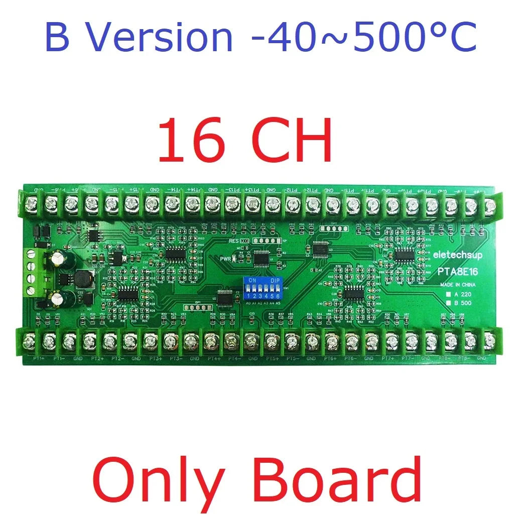 16CH PT100 Temperature Acquisition Module – DC 12/24V RS485 Modbus RTU Collector Board -40°C to +500°C for Industrial Monitoring PTA8E16