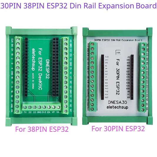 DNESA30/DNESP32 DIN Rail Mount Screw Terminal Adapter – 3.96mm Breakout Board for 30/38-Pin ESP32 WROOM-32 DevKitC with DIN35/C45 Rail