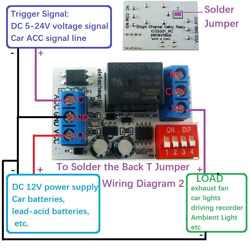 IO32G01 DC 12V ACC Trigger Delay Power-Off Relay Module – 20A Timing Switch for Dashcam Stereo Ambient Light Car Accessories