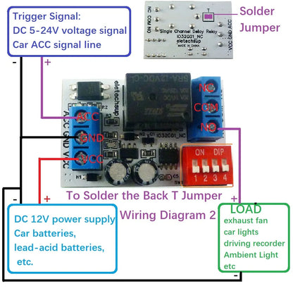 IO32G01 DC 12V ACC Trigger Delay Power-Off Relay Module – 20A Timing Switch for Dashcam Stereo Ambient Light Car Accessories