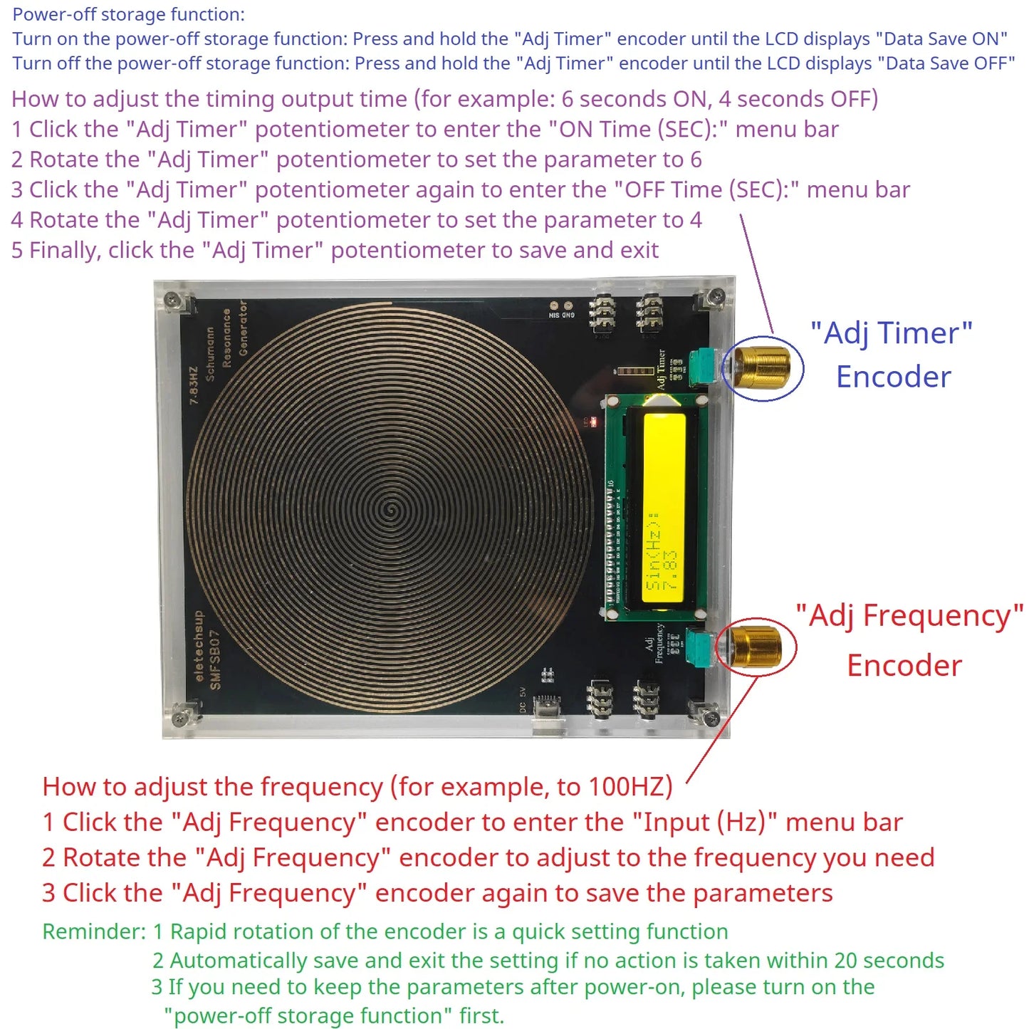 SMFSB07 4-Channel Schumann Resonance Generator – 0.01-100kHz Adjustable Pure Sine Wave with 150MM Onboard Antenna & Cycle Timer for Sleep Aid Meditation
