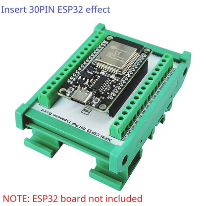 DNESA30 ESP32 DIN Rail Mount Screw Terminal Adapter – 3.96mm Breakout Board for 30/38-Pin ESP32 WROOM-32 DevKitC with DIN35/C45 Rail