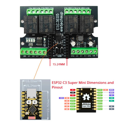 ESC3E05 RISC-V ESP32-C3 Development Board – 4CH Relay RS485 DIN Rail Module with Wi-Fi BLE for Industrial IoT Smart Home PLC