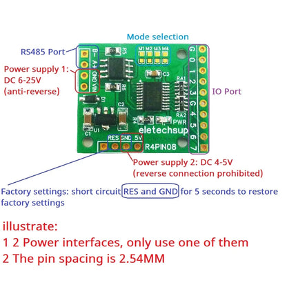 R4PIN08 8CH Multifunction RS485 IO Core Board – 2.54mm Pin Configurable Digital Input Output Module Modbus RTU for PLC HMI Remote IO Expansion
