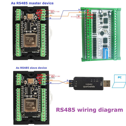 ES30485 ESP32 DIN Rail Expansion Board – 7-30V to 5V/3.3V Power Module with RS485 for WiFi Bluetooth IoT MQTT Smart Home DIY