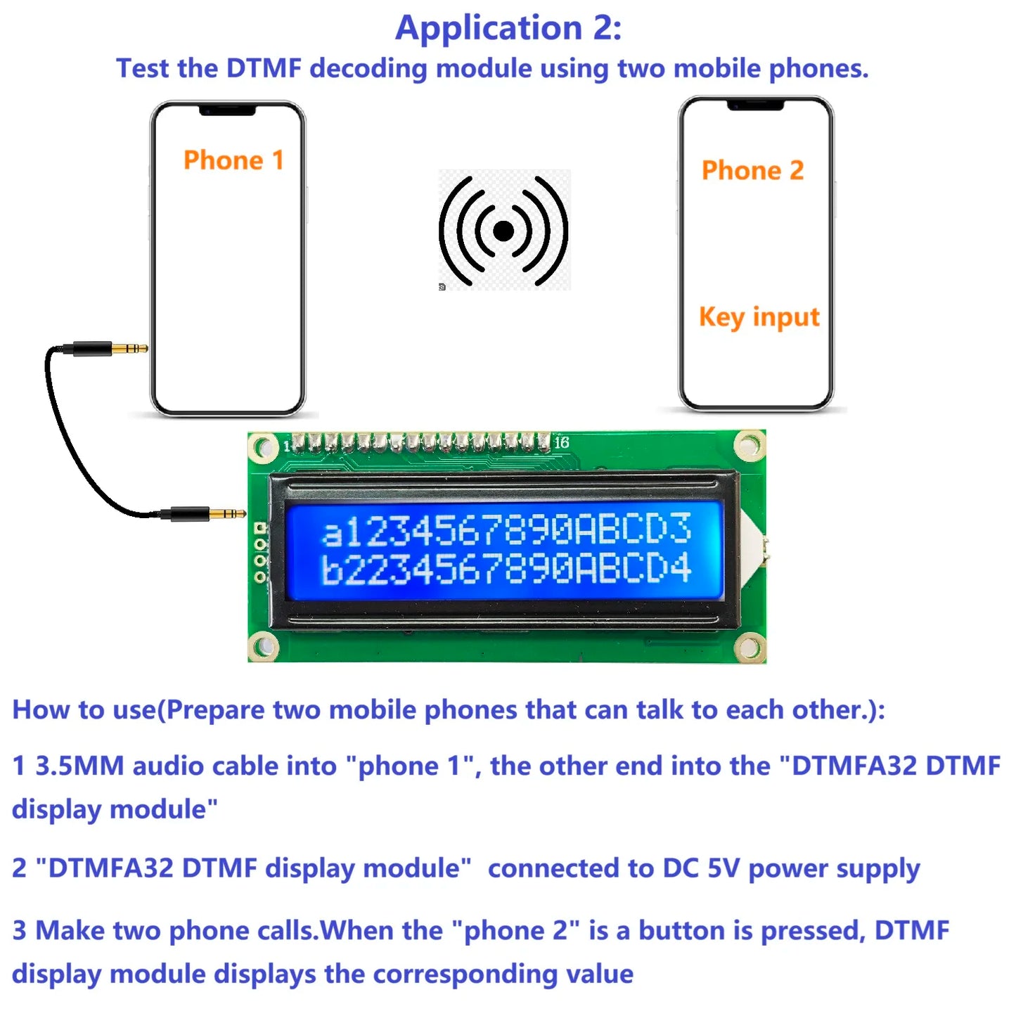120Bit Dual-Tone Multi-Frequency Decoder DTMF Decoding LCD Display Phone Speech Decoding Voice Board Home Automation IOT Module DTMFA32