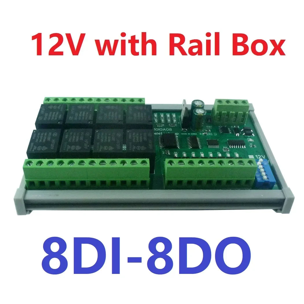 12CH Modbus RTU Relay Module – RS485 10A Digital Output Board with Opto-Isolated Inputs DIN Rail for PLC Industrial Automation
