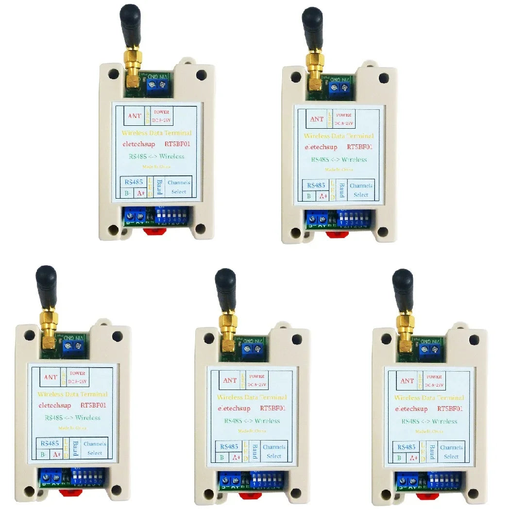 RT5BF01 433MHz DIN Rail RS485 Wireless Transceiver – 20dBm Modbus RTU Module with DIP Switch for PLC Industrial Automation