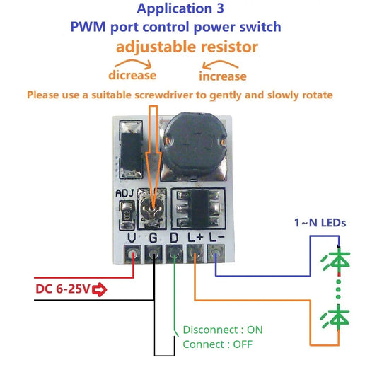 DC 12V-24V Constant Current PWM LED Dimmer Driver – 0-910mA Adjustable Output Module LD24AJTA_MINI for Arduino ESP32 Lighting Control