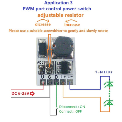 LD24AJTA_MINI 22W LED Driver Module – 6-25V 910mA Adjustable Constant Current Step-Down Converter with 5000:1 PWM Dimming for Arduino