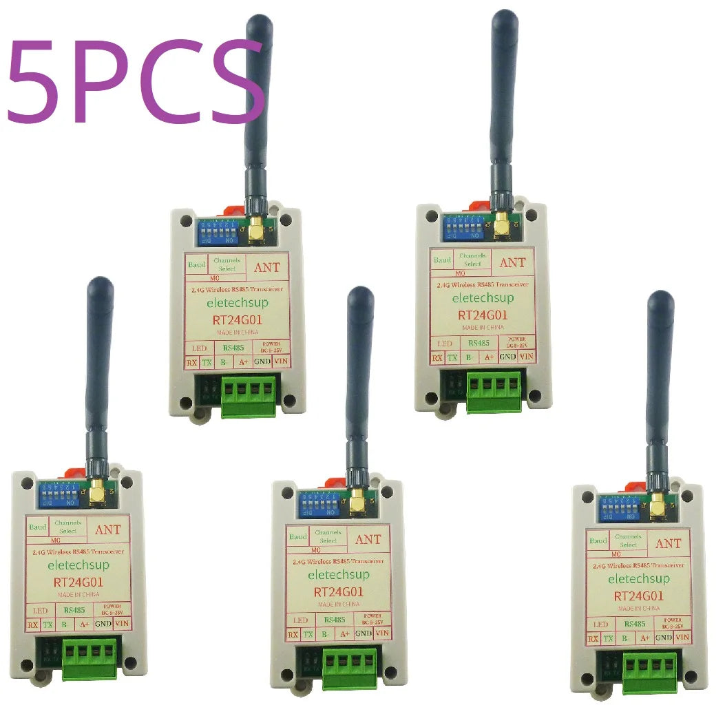RT24G01 2Mbps 2.4G Wireless RS485 Transceiver – 20dBm DIN Rail DTU Module with DIP Switch & Modbus RTU for PLC Industrial Automation