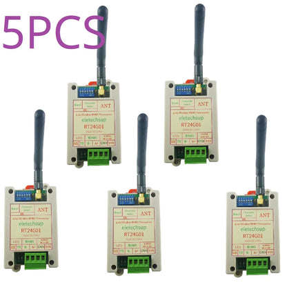 RT24G01 2Mbps 2.4G Wireless RS485 Transceiver – 20dBm DIN Rail DTU Module with DIP Switch & Modbus RTU for PLC Industrial Automation