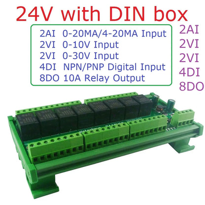R4A8H08 RS485 Modbus RTU PLC I/O Module with 8 Relay Outputs, 4 Digital Inputs and 8 Analog Inputs for 4–20mA and 0–10V Signals