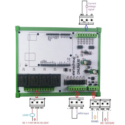 DNUNA16 DIN Rail Analog Digital IO Expansion Board – 6DI-4DO-6AI RS485 Module for Arduino UNO Simple PLC DIY