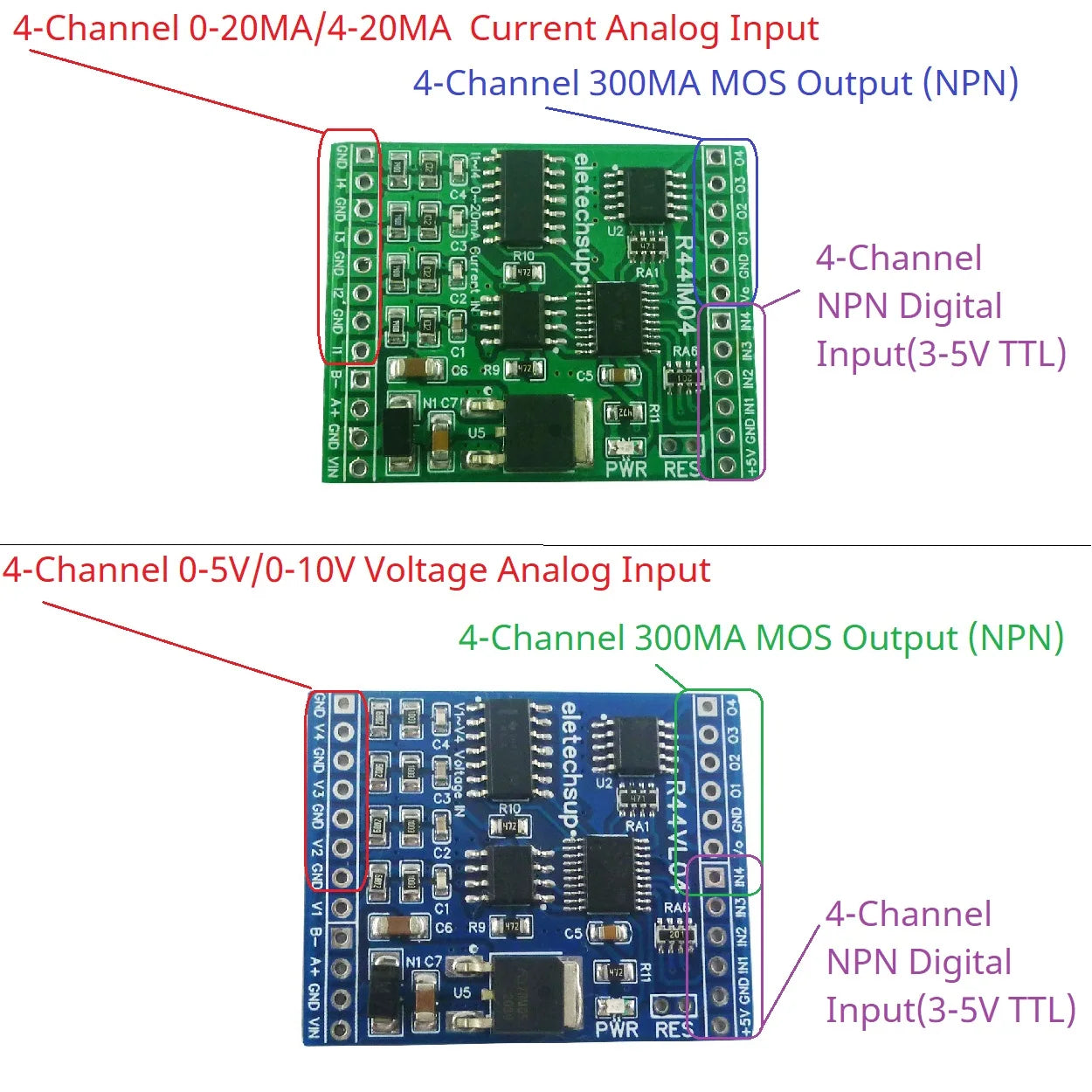 R44IM04/R44VL04 12CH RS485 Modbus RTU Mixed IO Module – 4AI 4DI 4DO Analog Digital Remote I/O Board for PLC Inverter Converter
