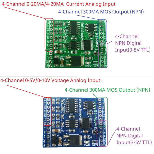 R44IM04/R44VL04 12CH RS485 Modbus RTU Mixed IO Module – 4AI 4DI 4DO Analog Digital Remote I/O Board for PLC Inverter Converter