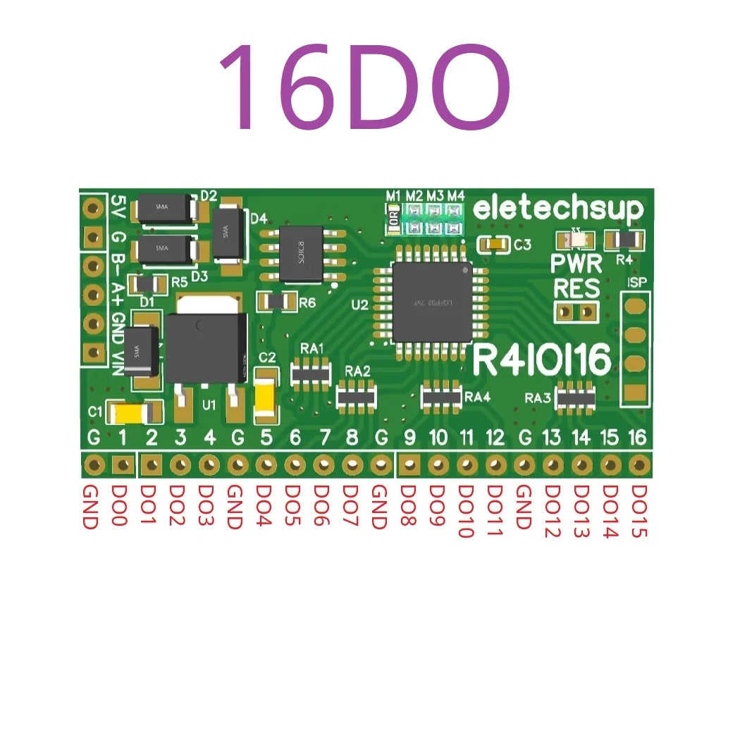 Modbus RTU Digital I/O RS485 Board – 16DI/16DO/8DI-8DO/4DI-12DO/12DI-4DO Selectable for Arduino ESP32 ESP8266 PLC Smart Home