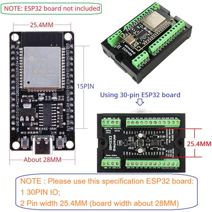 ES30485 ESP32 DIN Rail Expansion Board – 7-30V to 5V/3.3V Power Module with RS485 for WiFi Bluetooth IoT MQTT Smart Home DIY
