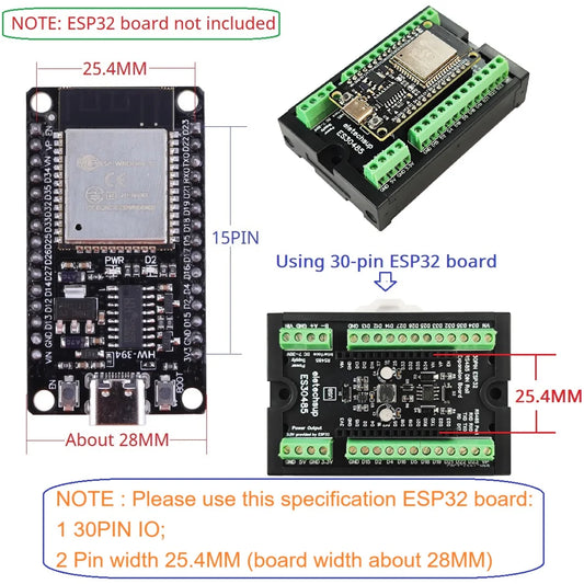 ES30485 ESP32 DIN Rail Expansion Board – 7-30V to 5V/3.3V Power Module with RS485 for WiFi Bluetooth IoT MQTT Smart Home DIY