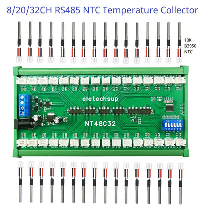 NT48A08/NT48B20/NT48C32 8-32CH RS485 Temperature Collector – Modbus RTU AI Remote IO Module with 10K B3950 NTC Sensor for PLC SCADA