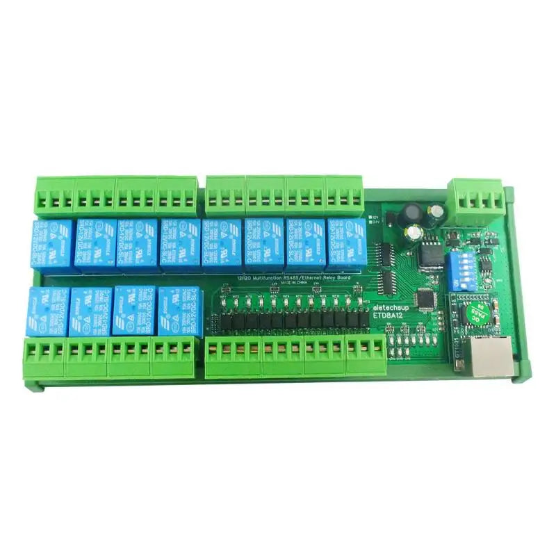 ETD8A12 12-Channel Modbus Relay Module – 2-in-1 Ethernet/RS485 Network Controller with 12 DIO for PLC PTZ Camera LED Automation