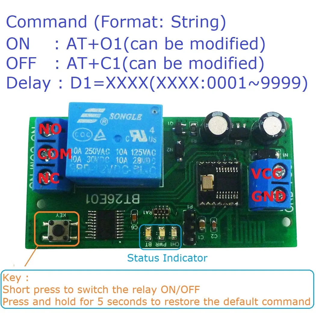 BT26E01 DC 12V Bluetooth BLE Relay Module – iOS Android Wireless Switch Board with 2.4G RF Remote Control for Smart Home IoT