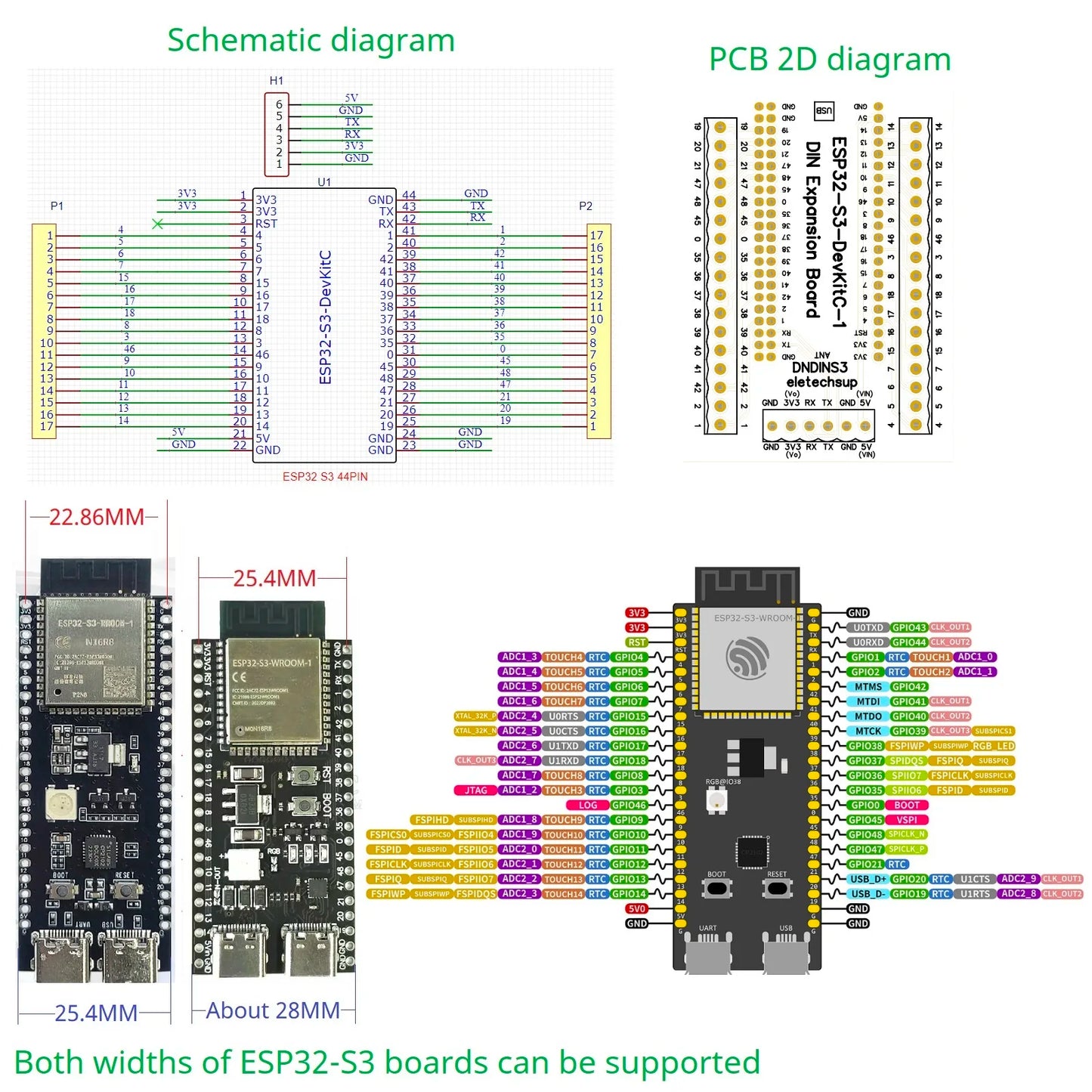 DNDINS3 DIN Rail ESP32-S3 Development Board – N16R8/N8R8 GPIO Expansion Module with 3.96mm Screw Terminals for Industrial IoT Arduino