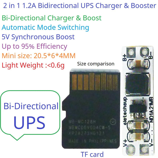 ND1A21MB Mini 5V UPS Board – In-Out Shared Port Bidirectional Li-ion Battery Charge/Discharge for Arduino ESP32 Pi ESP8266