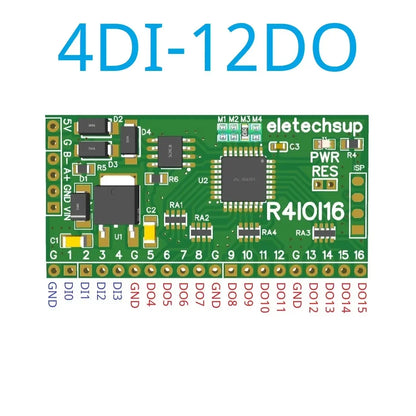R4IOI16 16CH 5-in-1 Configurable Modbus RTU Digital IO Module – 16DI/16DO/8DI-8DO/4DI-12DO/12DI-4DO RS485 NPN/PNP Pin Core Board for PLC Expansion
