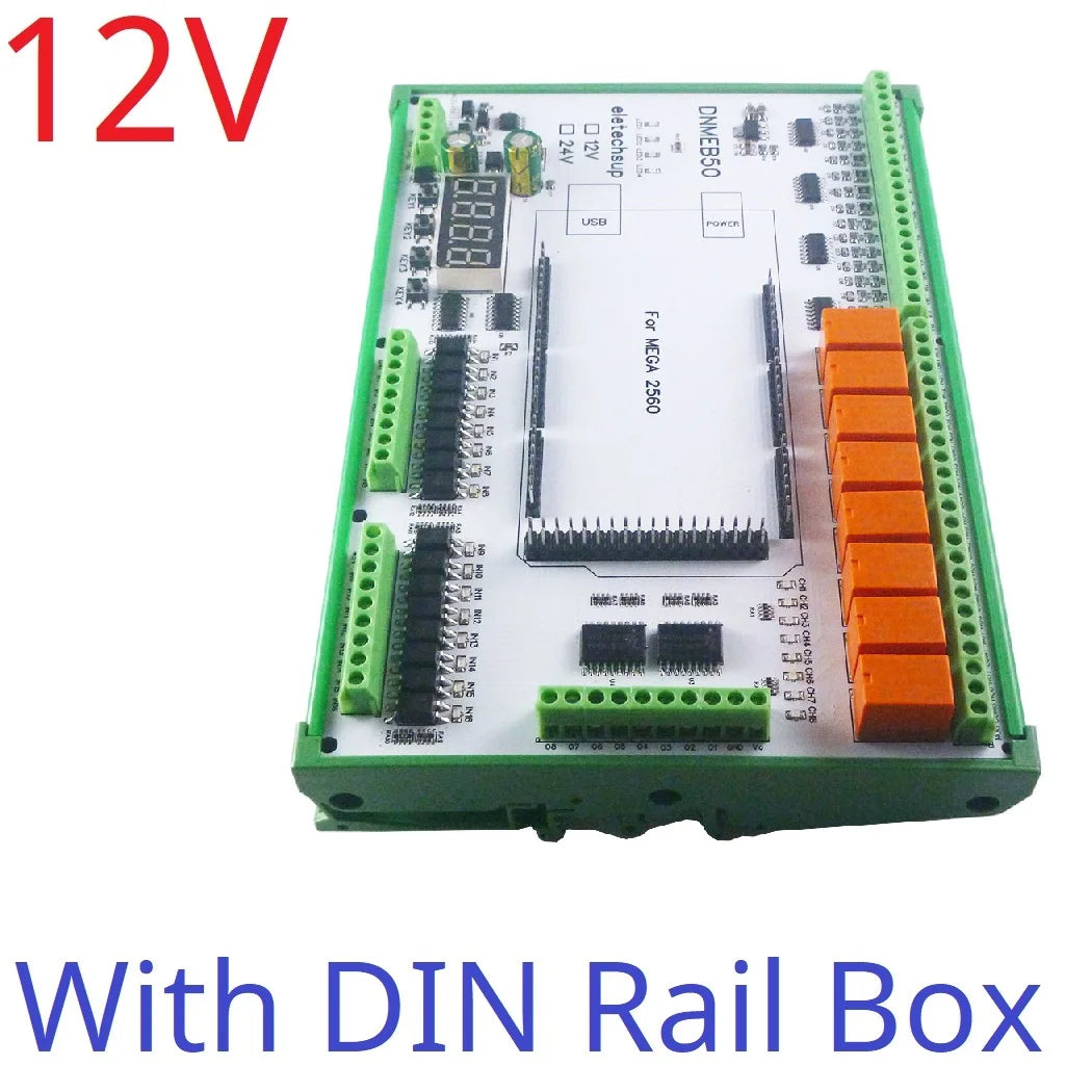 DNMEB50 16AI 16DI 16DO RS485 Modbus I/O and Relay Expansion Board, Compatible with Arduino MEGA 2560 and PLC Control