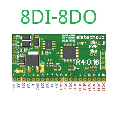 R4IOI16 16CH 5-in-1 Configurable Modbus RTU Digital IO Module – 16DI/16DO/8DI-8DO/4DI-12DO/12DI-4DO RS485 NPN/PNP Pin Core Board for PLC Expansion