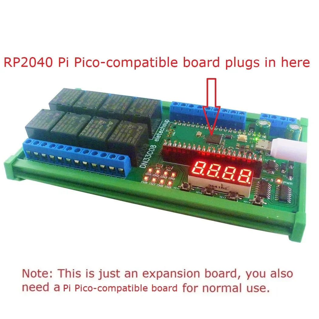 DN33C08 8CH RS485 Modbus RTU Relay Module – Multifunction Timer Expansion Board for Raspberry Pi Pico Simple PLC Python C++