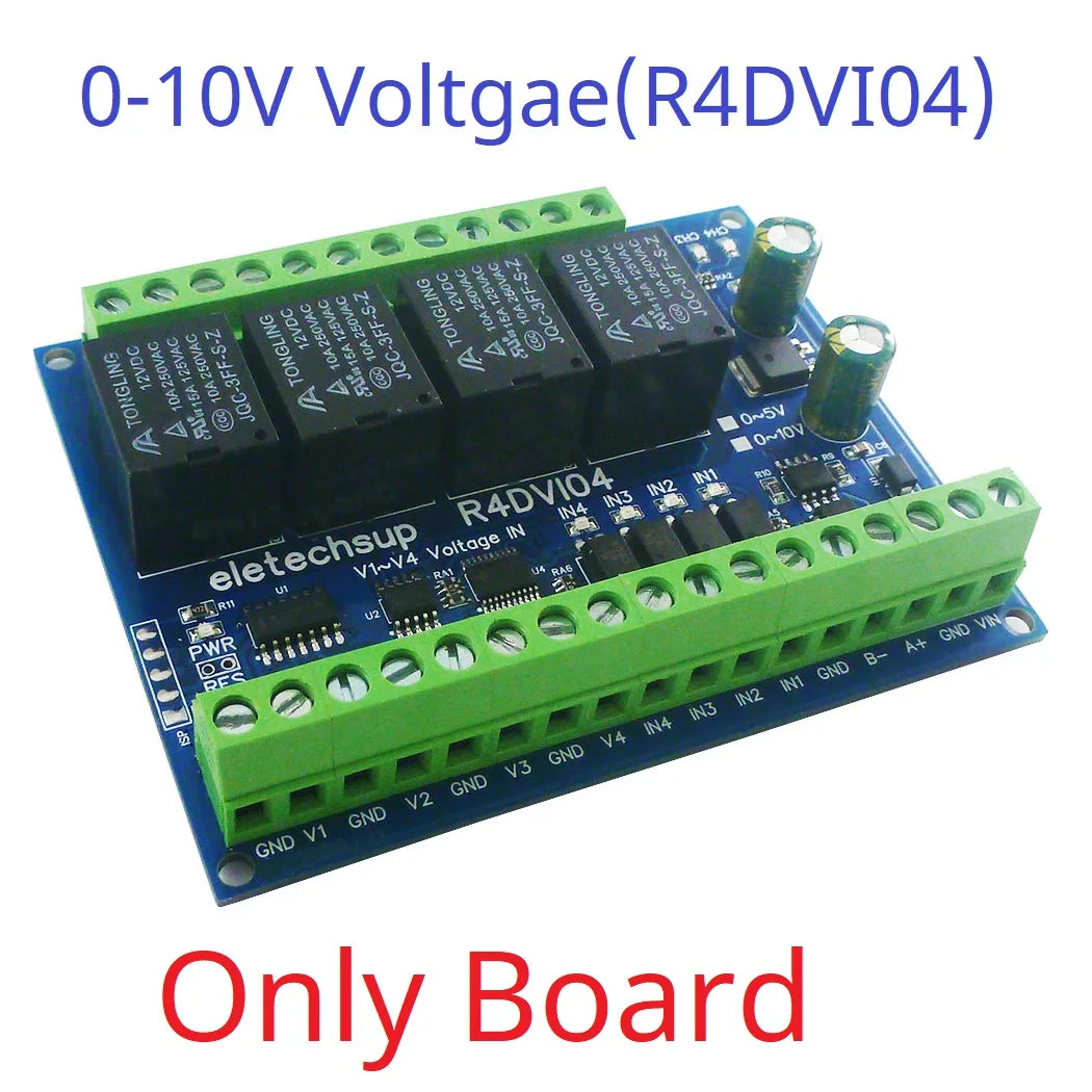 R4DIK04/R4DVI04 4AI-4DI-4DO Mixed IO Module – RS485 Modbus RTU 4-20mA/0-10V Analog Digital Relay Board for PLC Remote IO Expansion