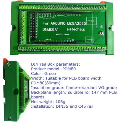 DNMEGA1 DIN Rail Mount Screw Terminal Adapter – 3.96mm Breakout Board for Arduino MEGA2560 R3 Industrial Control PLC Projects