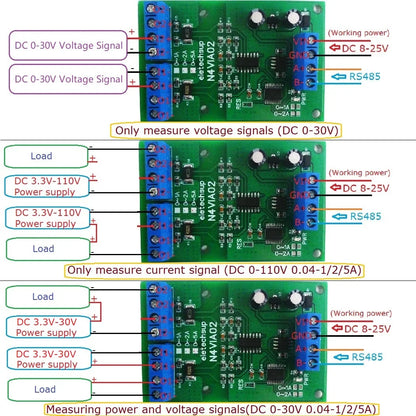 N4VIA02 Multifunctional RS485 Ammeter Voltmeter – 0-30V / 0-5A Modbus RTU DC Power Measurement Module for PLC SCADA Industrial Automation