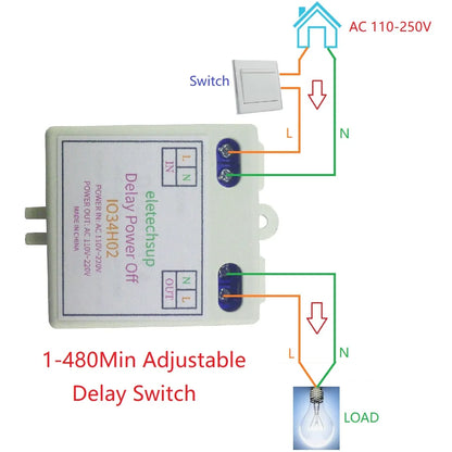 IO34H02 AC Time Delay Relay Module – 110V/120V/220V 50-60Hz DIP Switch Programmable Timer for Light Fan Pump Automatic Door Control