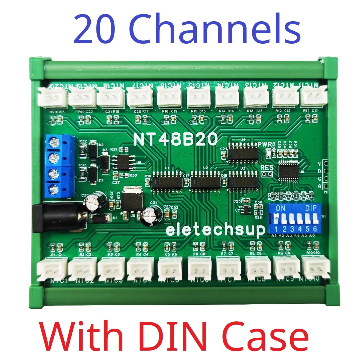 NT48A08/NT48B20/NT48C32 8-32CH RS485 Temperature Collector – Modbus RTU AI Remote IO Module with 10K B3950 NTC Sensor for PLC SCADA