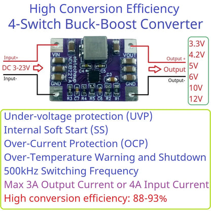 NDUB22TA 3A Buck-Boost Converter – DC 3-23V to 3.3V/5V/12V Adjustable Step-Up Down Voltage Regulator with 93% Efficiency for Solar Battery ESP32