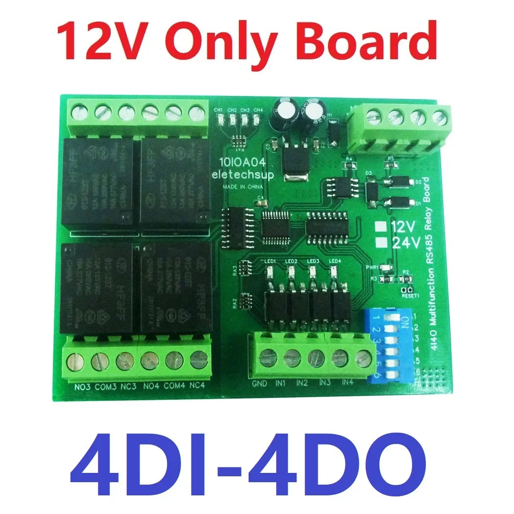 12CH Modbus RTU Relay Module – RS485 10A Digital Output Board with Opto-Isolated Inputs DIN Rail for PLC Industrial Automation