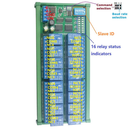 R4D3B16 16CH 10A DIN Rail Relay Module – RS485 Modbus RTU PLC Expansion Board with 6 Control Modes for Industrial Automation