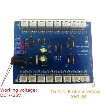 NT28B16 16CH RS485 Temperature Collector – Modbus RTU Paperless Recorder with 10K/20K/50K/100K B3950 NTC Sensor for PLC SCADA