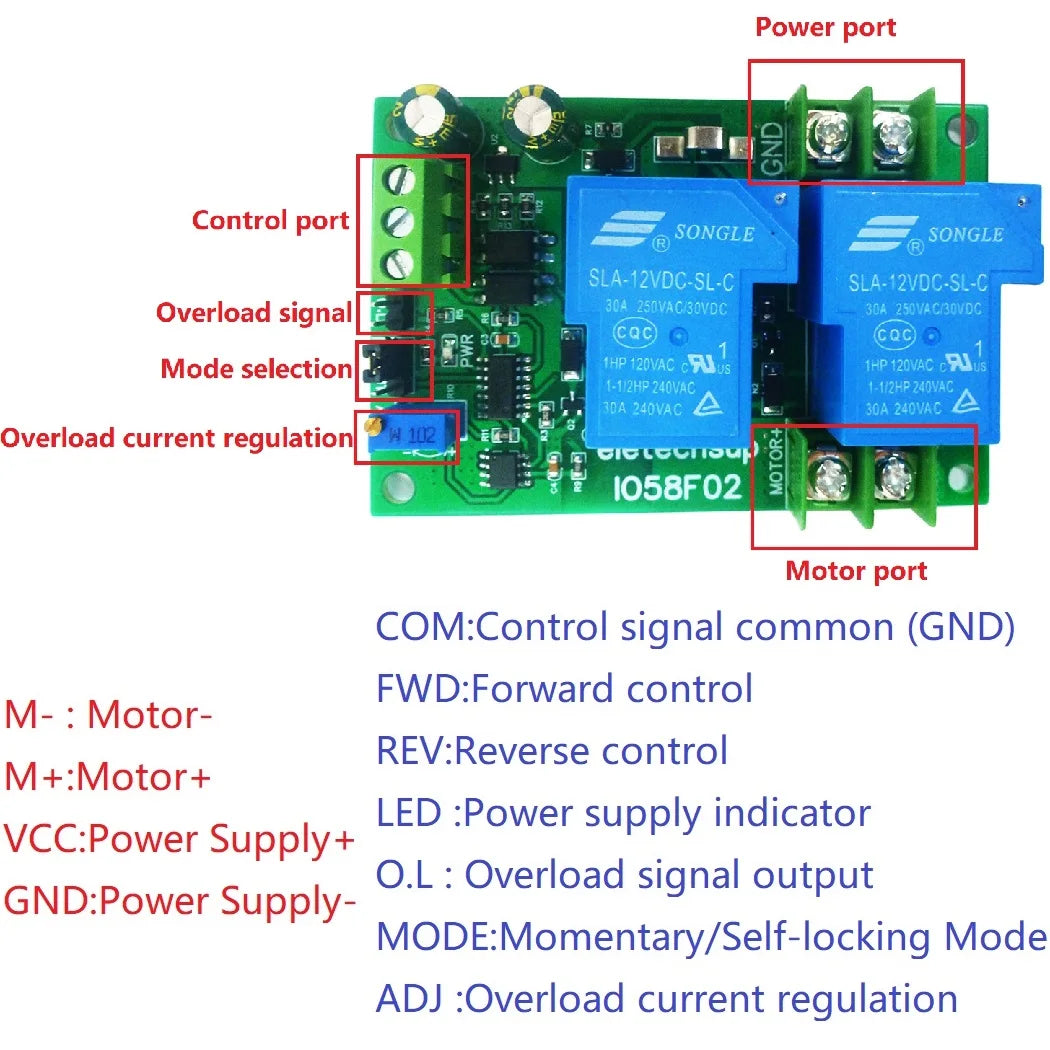 IO57E02 Power Brushed Motor Controller Module 12V 24V DC Overload Overcurrent Short Circuit Protector Forward Reverse Control