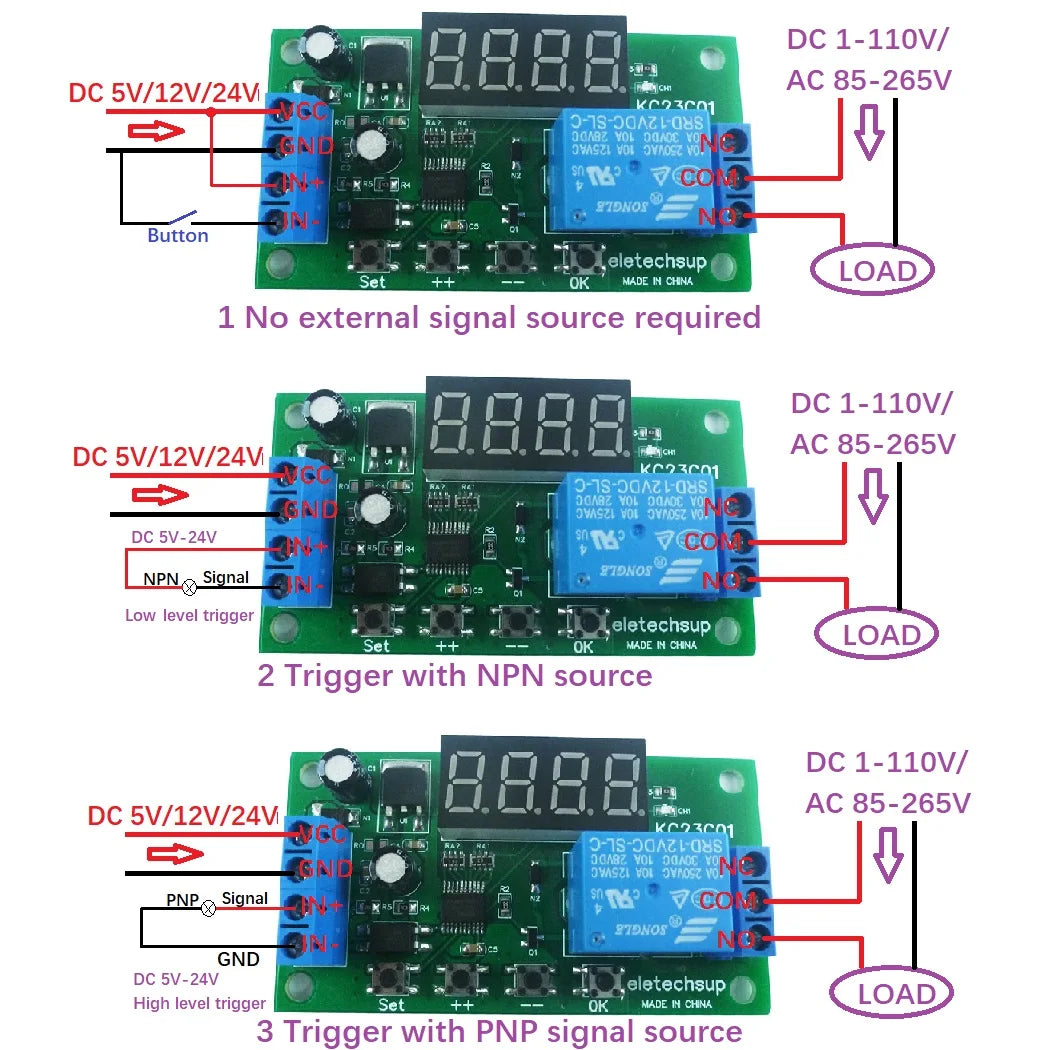 KC23C01 Multifunction Pulse Counter Relay Module – DC 5V 12V 24V Programmable Timer Delay Switch with 12 Modes 10A Output for PLC Automation