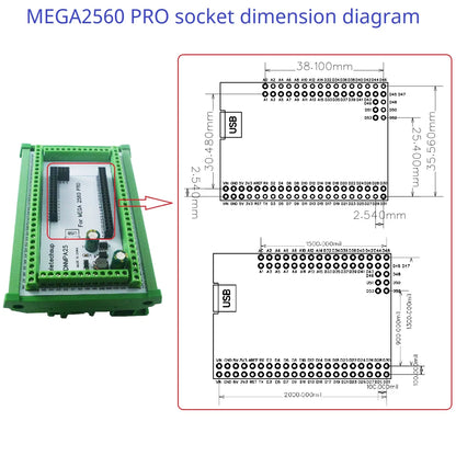 DNMPA25 DIN Rail Mount Screw Terminal Adapter – 12V/24V Expansion Board with 5V/2A DC-DC Converter for Arduino MEGA2560 Pro