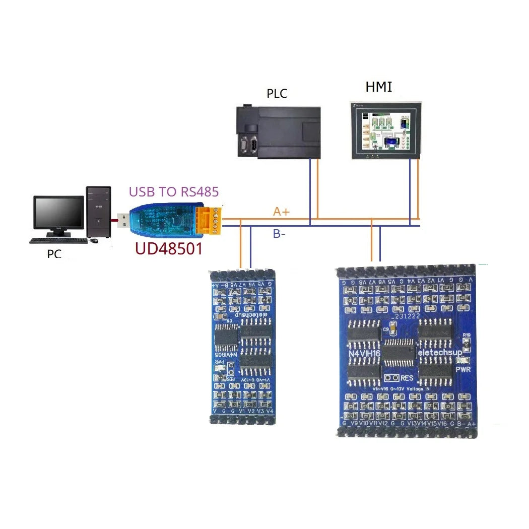 N4VIG08 8AI Multifunction Analog Input Module – 0-5V/0-10V/4-20mA to RS485 Modbus RTU ADC Collector with 2.54mm Pin Header for PLC SCADA