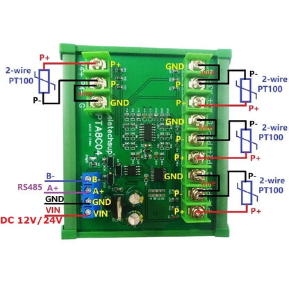 PTA8C04 4CH PT100 RTD Temperature Module – -40~500°C RS485 Modbus RTU Platinum Thermal Resistance Collector for PLC SCADA