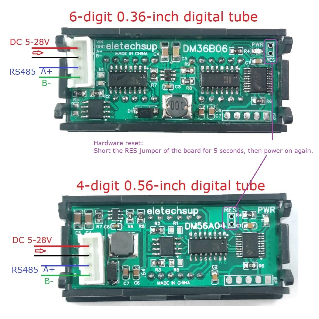 DM36B06/DM56A04 4-6 Bit RS485 Modbus RTU LED Display Module – 0.36/0.56 Inch Digital Tube with ASCII Characters for PLC SCADA
