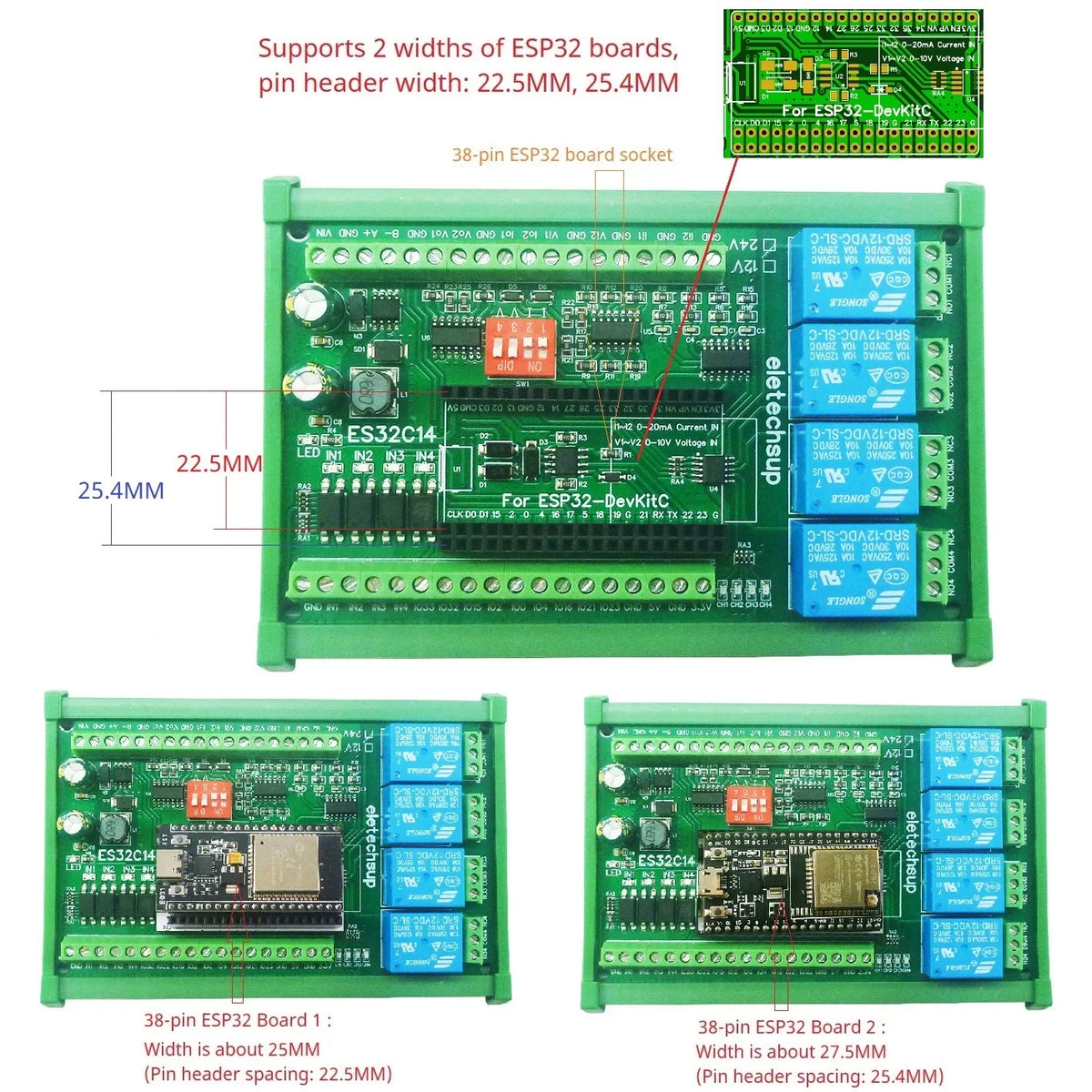 ES32C14 Industrial ESP32 Wi-Fi Ethernet Relay Control Board with Analog and Digital I/O, Modbus TCP/RTU Automation Expansion Module